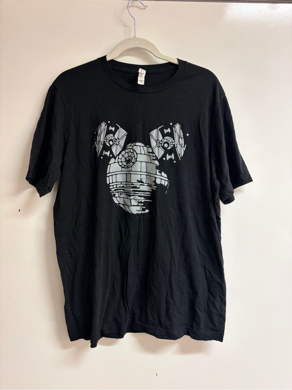 Black Graphic Men’s T-Shirt with Silver Sci‑Fi Design
